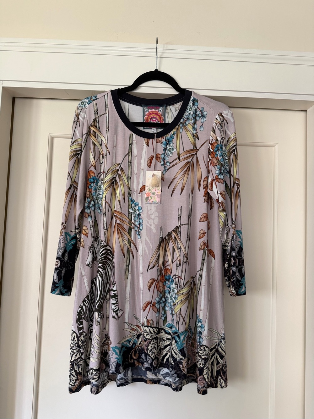Johnny Was NWT Shining Bright Swing Tunic Bamboo Tiger Print Mauve Size M